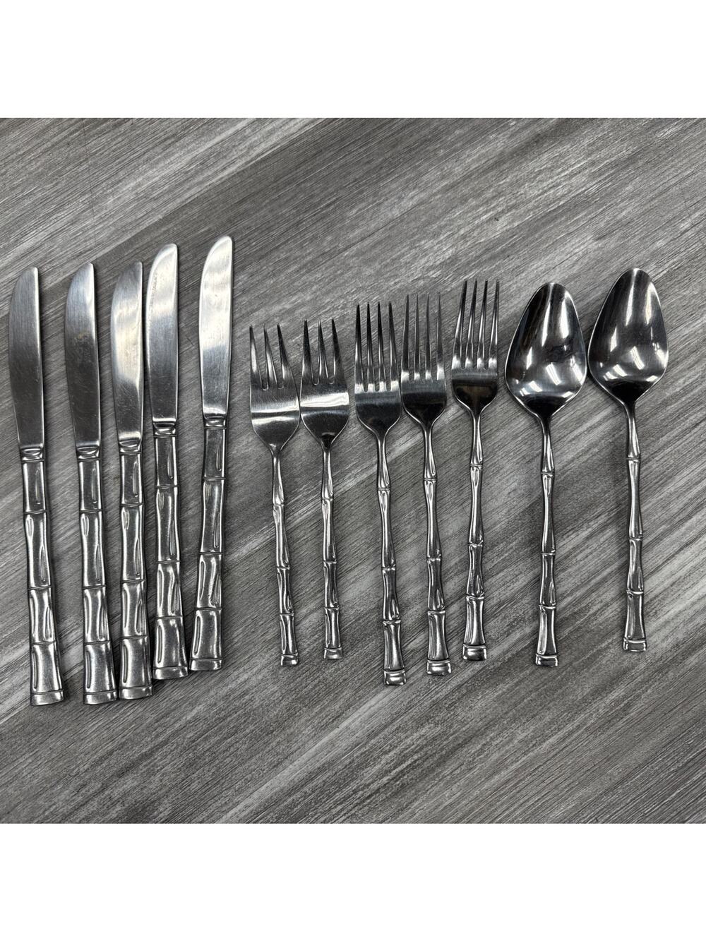 Vtg Stainless Flatware Set 12pc Korea Bamboo Mid Century Silverware Sunshine